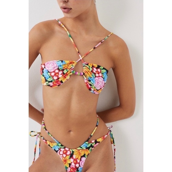 NWT‎ FOR LOVE & LEMONS Glitter Stripe Knit Crisscross Halter Bralette Crop Top S - Picture 7 of 7